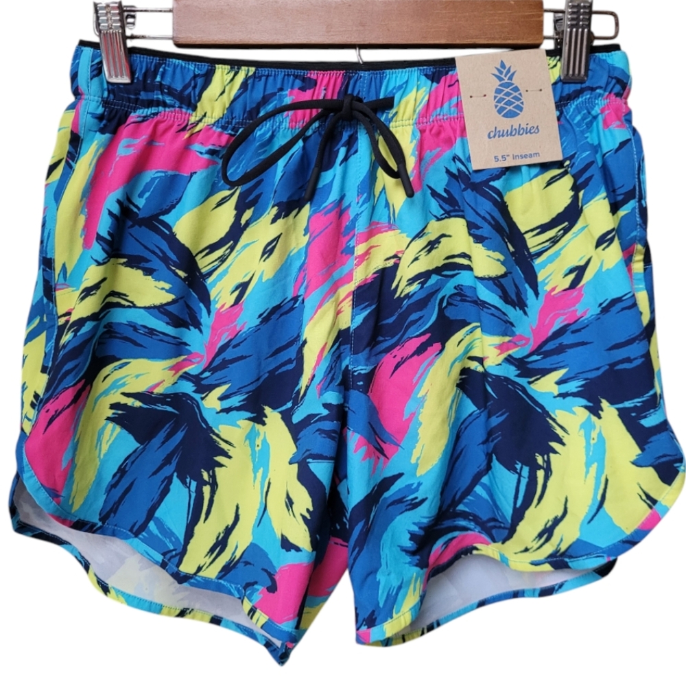Chubbies Neon Blue and Yellow Athletic Shorts